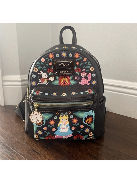 Loungefly Handbags - Loungefly Alice in Wonderland Black Floral Mini Backpack Disney